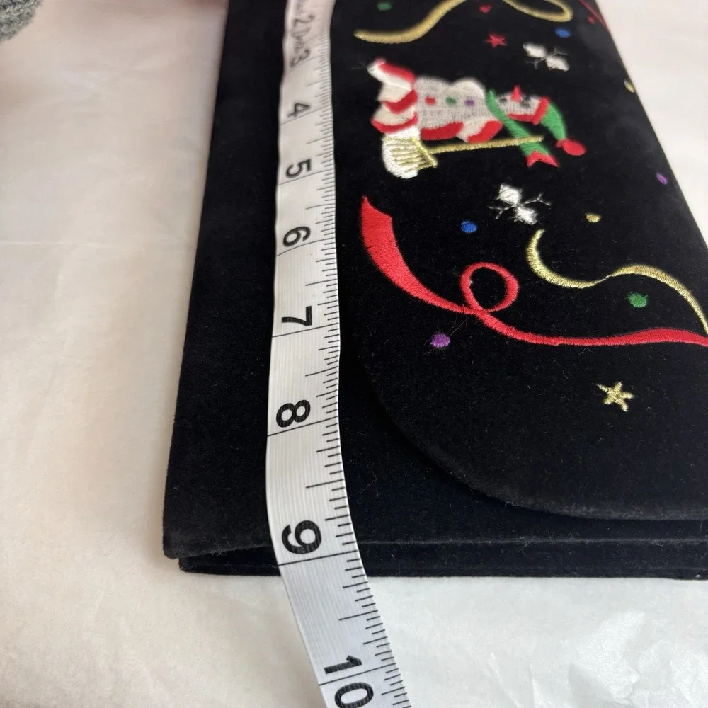 Vintage Velvet Christmas Clutch Purse Bag Black Snowman‎ Party Festive Gift